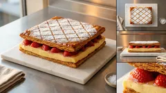 Torta di sfoglia con crema e fragole: croccante fuori, cremosa dentro